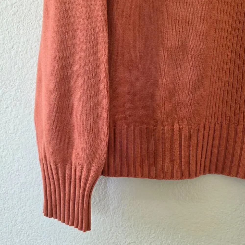 Dressbarn Rust Mock Neck Sweater Womens Size M Ribbed Pullover Burnt Orange